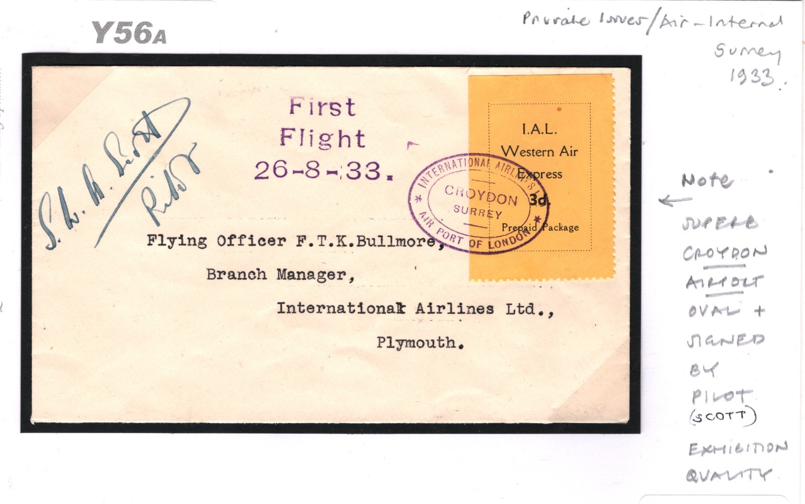 GB IAL WESTERN AIR EXPRESS Air Mail Cover 1933 PILOT SIGNED FIRST FLIGHT Y56a - Image 6