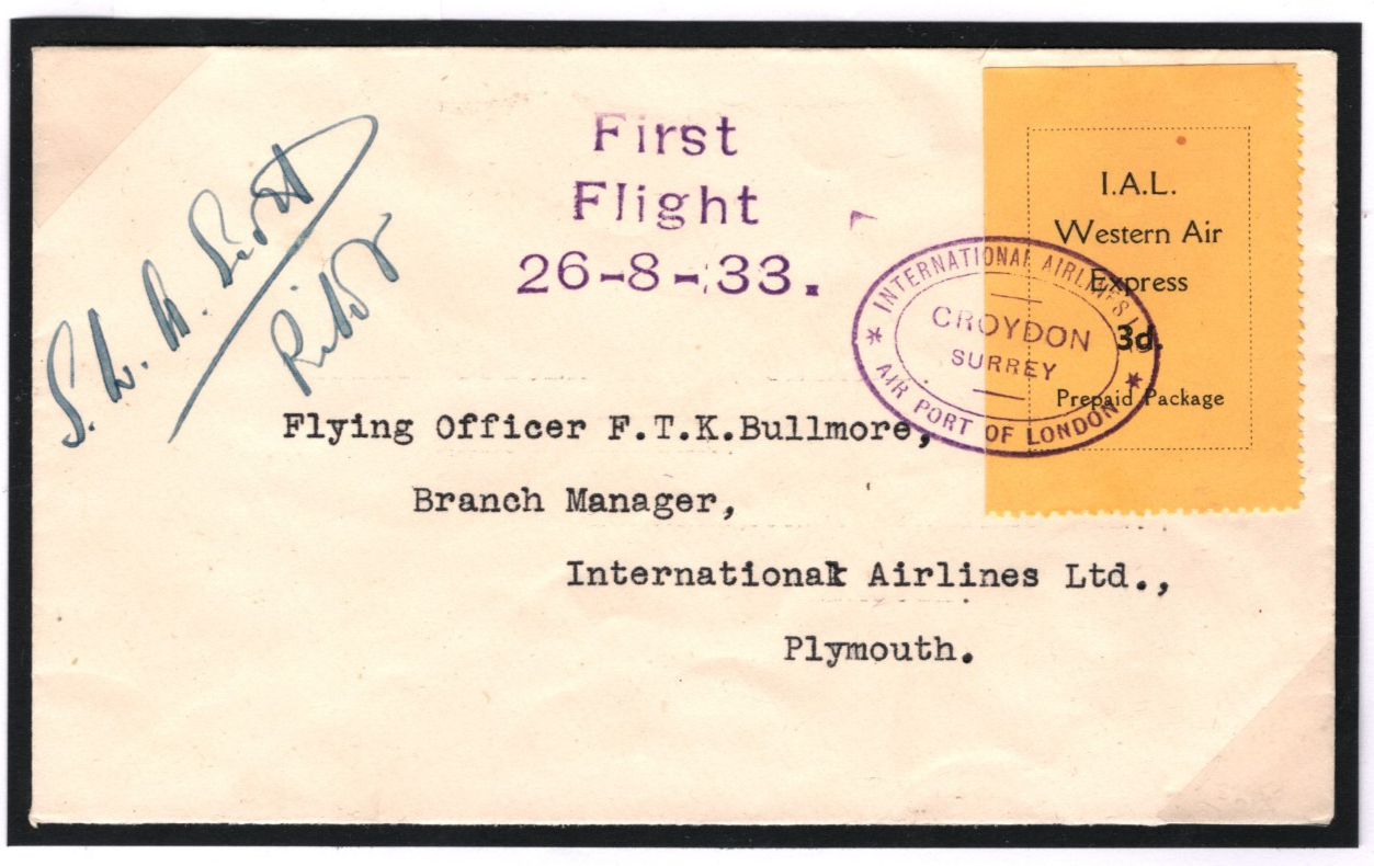 GB IAL WESTERN AIR EXPRESS Air Mail Cover 1933 PILOT SIGNED FIRST FLIGHT Y56a