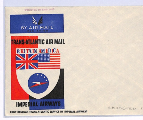 GB IMPERIAL AIRWAYS Air Mail Cover FIRST FLIGHT USA *REJECTED DESIGN* Rare XF171