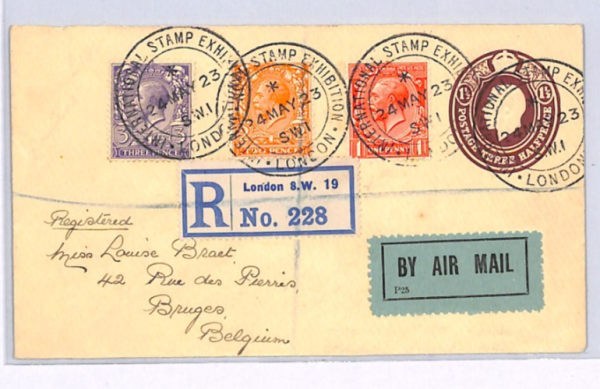 GB INTERNATIONAL STAMP EXHIBITION 1923 Air Mail Cover Belgium Bruges XG63 - Image 3