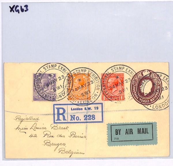 GB INTERNATIONAL STAMP EXHIBITION 1923 Air Mail Cover Belgium Bruges XG63 - Image 8