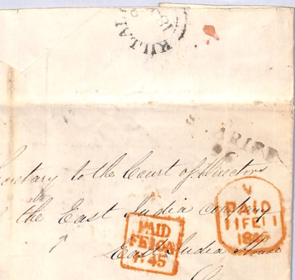 GB IRELAND Cover *SCARIFF* Mileage Killaloe (Clare) 1845 CDS EAST INDIA Co XK258