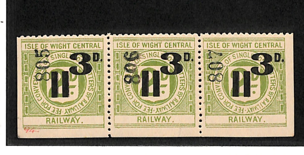 GB ISLE OF WIGHT CENTRAL RAILWAY Letter Stamp 3d SURCHARGE Strip{3} IOW MNH VB1 - Image 18