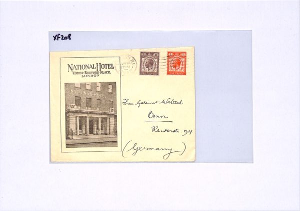 GB Illustrated Advert Cover 1929 PUC *National Hotel* London Germany Bonn XF208 - Image 4