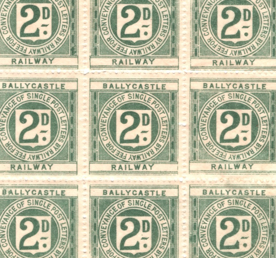 GB Ireland BALLYCASTLE RAILWAY Letter Stamp 2d Green (Die III) *SHEET* Mint RS50 - Image 4