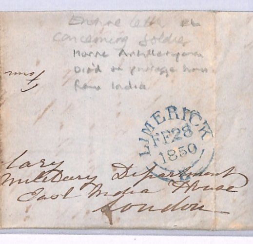 GB Ireland EAST INDIA MILITARY Cover Limerick 1850 HORSE ARTILLERY Soldier XK257 - Image 3