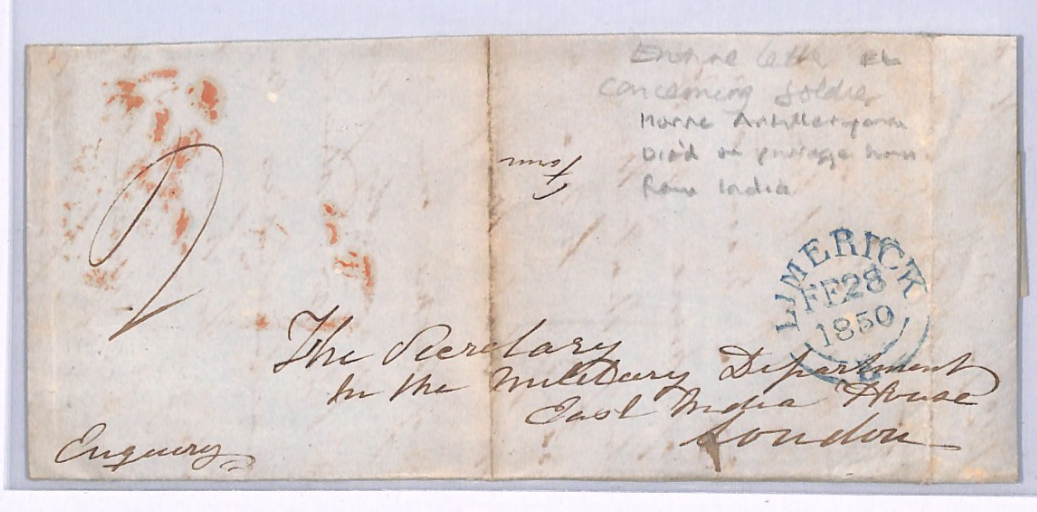 GB Ireland EAST INDIA MILITARY Cover Limerick 1850 HORSE ARTILLERY Soldier XK257 - Image 4