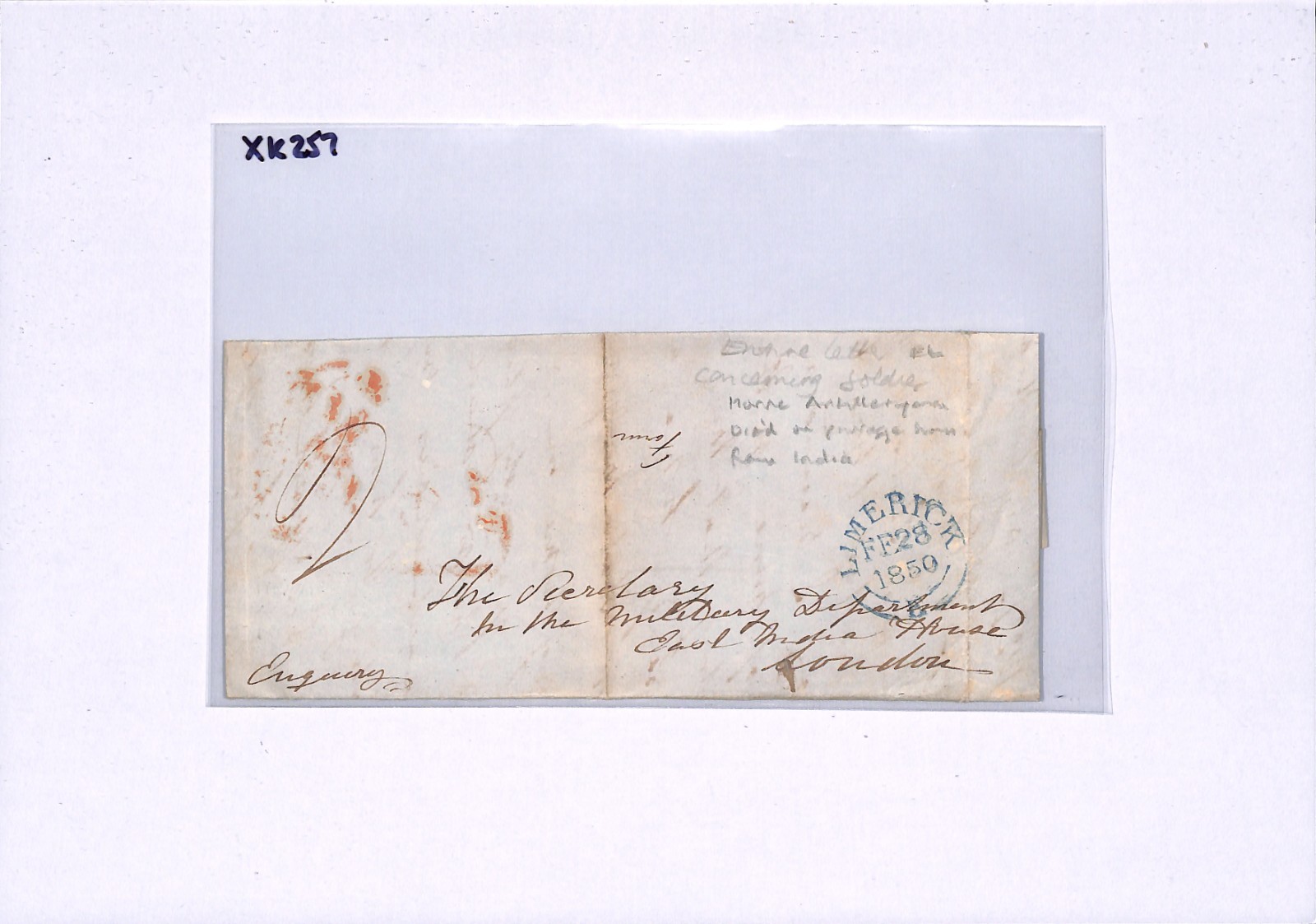 GB Ireland EAST INDIA MILITARY Cover Limerick 1850 HORSE ARTILLERY Soldier XK257 - Image 6