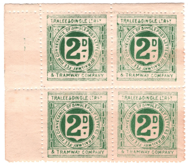 GB Ireland *TRALEE & DINGLE LIGHT RAILWAY* QV Letter Stamp 2d Block{4} Mint RS52