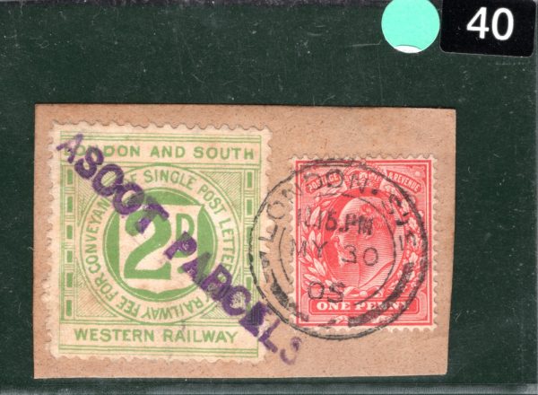 GB KEVII LSWR RAILWAY Letter Stamp 2d ASCOT PARCELS 1905 CDS Piece LIME40 - Image 5