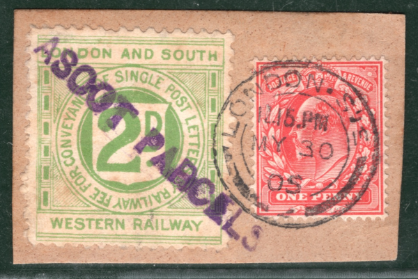 GB KEVII LSWR RAILWAY Letter Stamp 2d ASCOT PARCELS 1905 CDS Piece LIME40 - Image 7