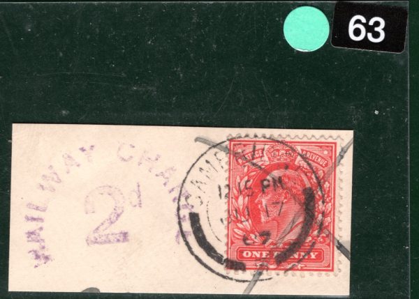 GB KEVII Stamp 1d Red RARE *RAILWAY CHARGE 2d* Handstamp 1907 Used Piece LIME63 - Image 4