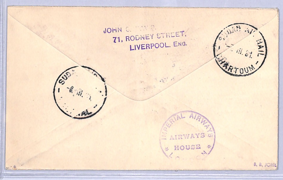 GB KGV 2d CONTROL Air 1931 IMPERIAL Map Cover FIRST FLIGHT SUDAN Malakal VT106 - Image 4