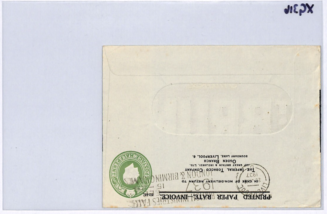 GB KGV ADVERT Postal Stationery *ST. BRUNO* TOBACCO ½d Cover 1937 Window E XG316 - Image 11