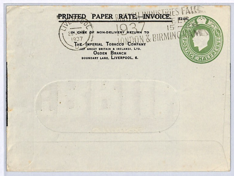 GB KGV ADVERT Postal Stationery *ST. BRUNO* TOBACCO ½d Cover 1937 Window E XG316 - Image 3