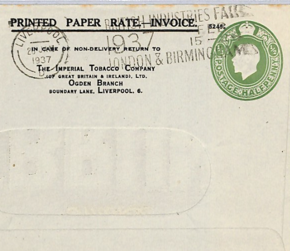 GB KGV ADVERT Postal Stationery *ST. BRUNO* TOBACCO ½d Cover 1937 Window E XG316 - Image 5
