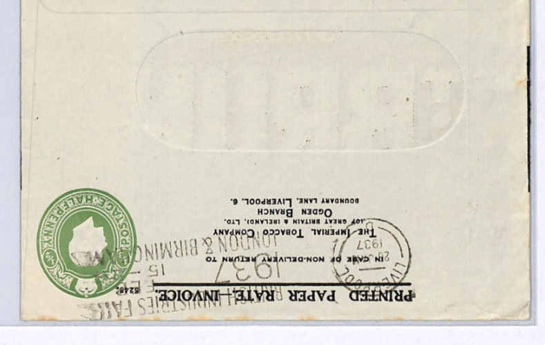 GB KGV ADVERT Postal Stationery *ST. BRUNO* TOBACCO ½d Cover 1937 Window E XG316 - Image 7