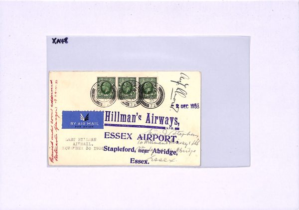 GB KGV Air Cover HILLMAN'S AIRWAYS FLIGHT 1935 Super *Essex Airport* Cachet XA48 - Image 5