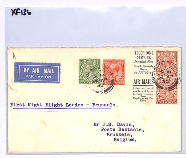 GB KGV Air Mail BOOKLET ADVERT Block Cover 1930 FIRST NIGHT FLIGHT BELGIUM XF136 - Image 6