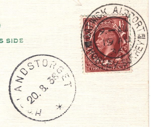 GB KGV Air Mail Postcard *GATWICK AIRPORT* 1938 HORLEY SURREY CDS Sweden XA7 - Image 5
