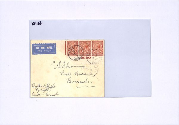 GB KGV CONTROL STRIP Cover 1930 Air FIRST NIGHT FLIGHT BELGIUM Bugle Corn XF133 - Image 5