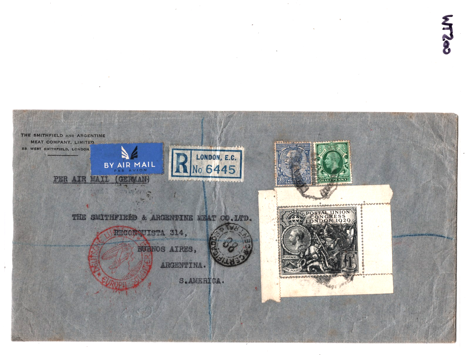 GB KGV Cover £1 *PUC* HIGH VALUE (1929) Commercial Air Mail 1935 Argentina WT200 - Image 4