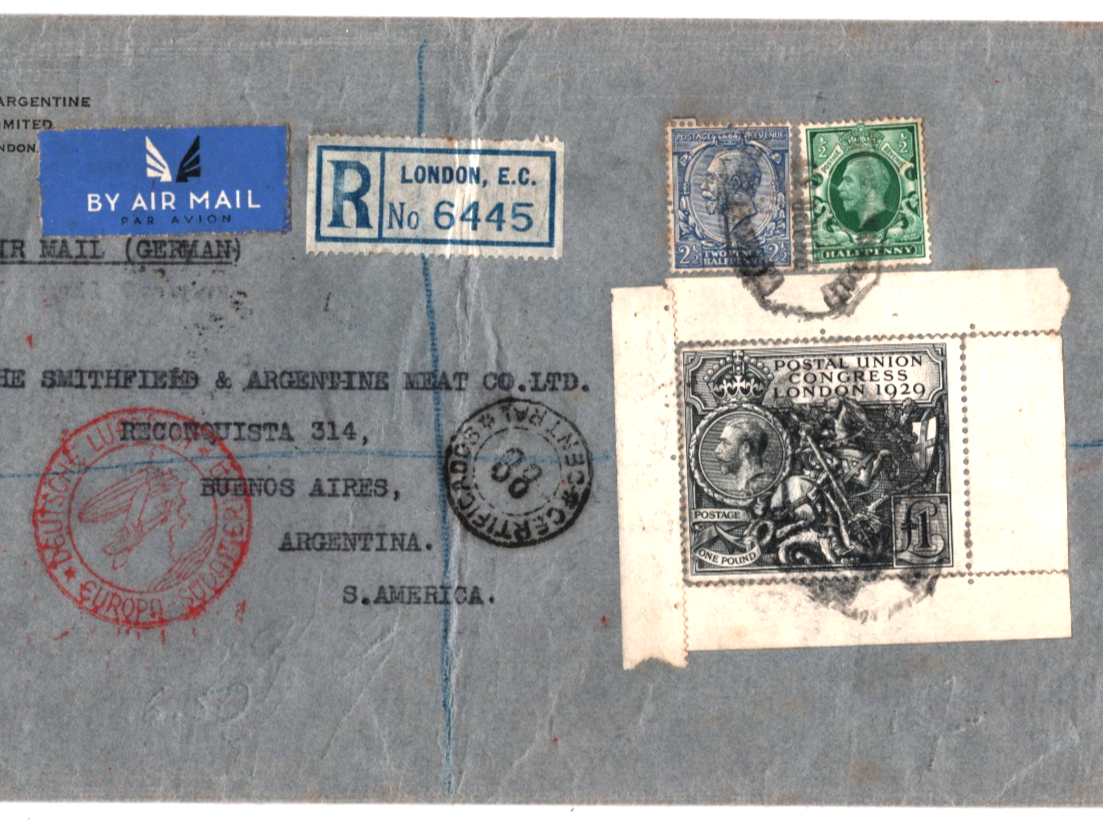 GB KGV Cover £1 *PUC* HIGH VALUE (1929) Commercial Air Mail 1935 Argentina WT200 - Image 6