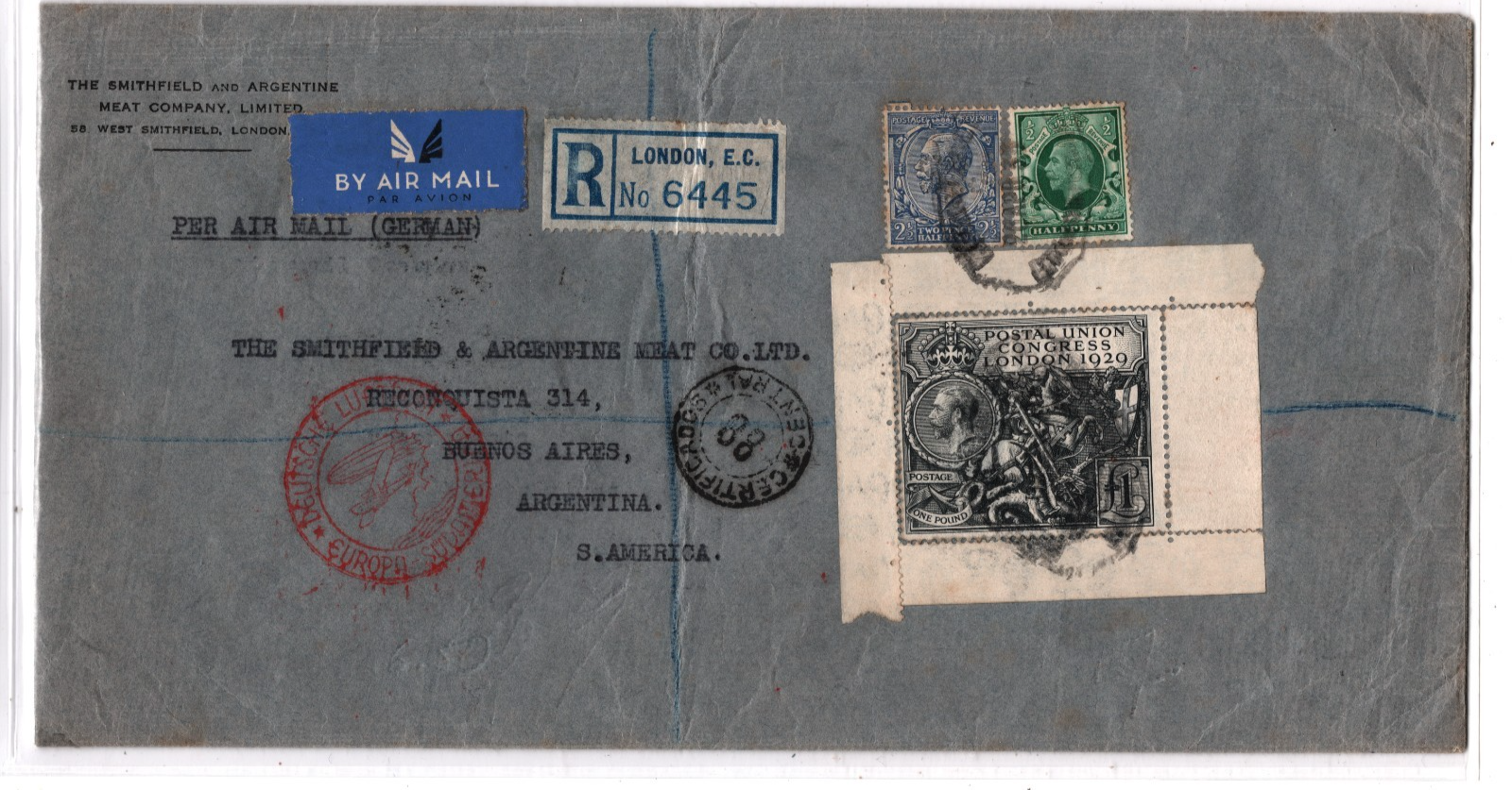 GB KGV Cover £1 *PUC* HIGH VALUE (1929) Commercial Air Mail 1935 Argentina WT200 - Image 7