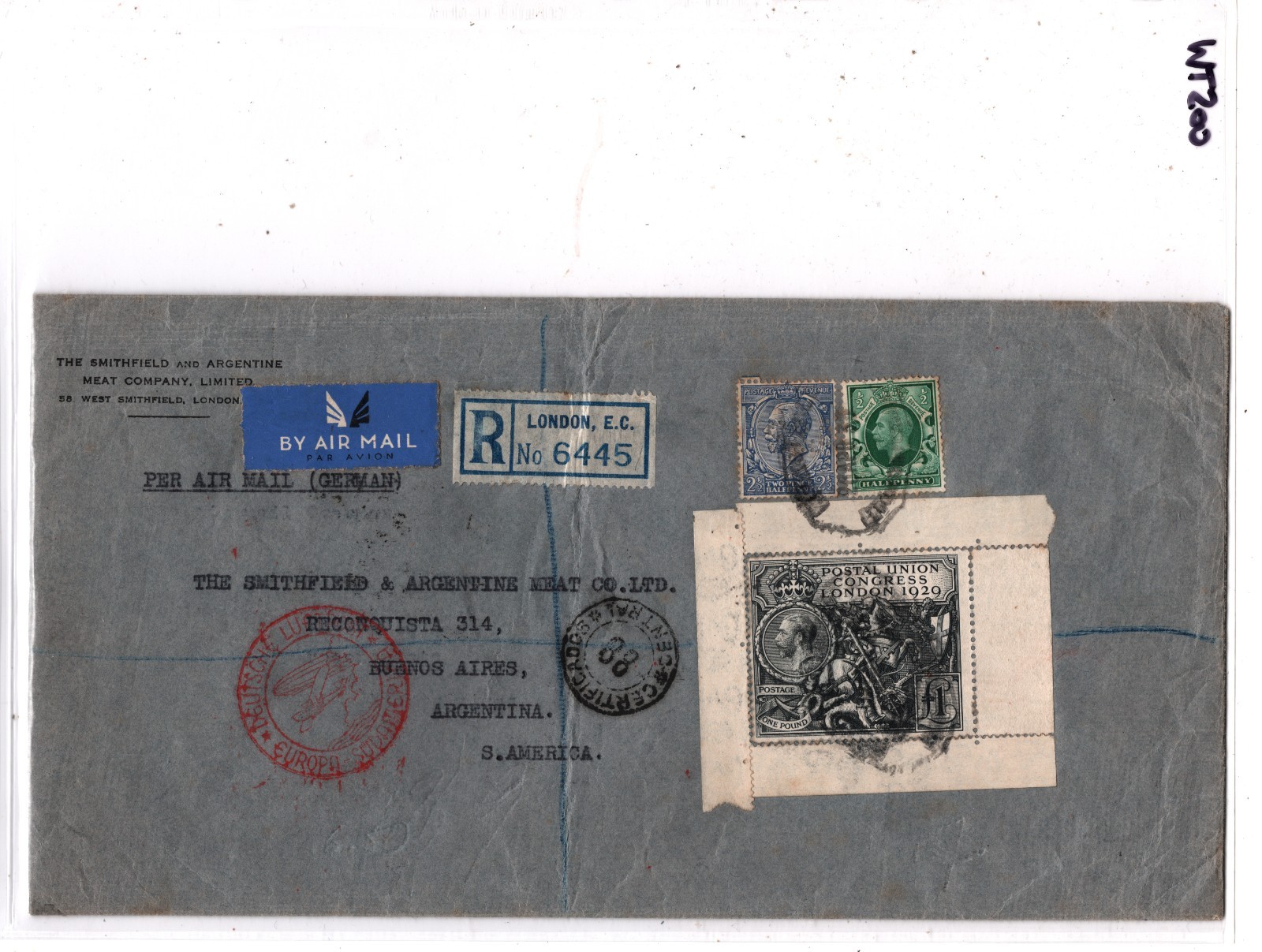 GB KGV Cover £1 *PUC* HIGH VALUE (1929) Commercial Air Mail 1935 Argentina WT200 - Image 10