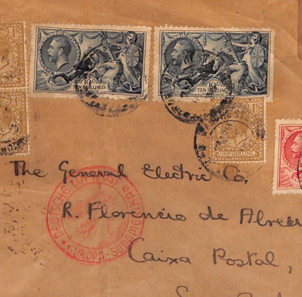 GB KGV Cover 10s SEAHORSE High Values{2} Air Mail 1936 BRAZIL via Germany WT8 - Image 5