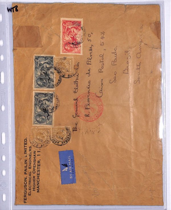 GB KGV Cover 10s SEAHORSE High Values{2} Air Mail 1936 BRAZIL via Germany WT8 - Image 7