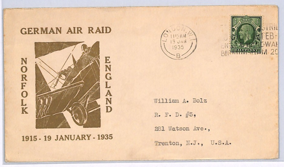 GB KGV *German Air Raid* Anniversary Cover 1935 Norfolk {samwells-covers}XG347