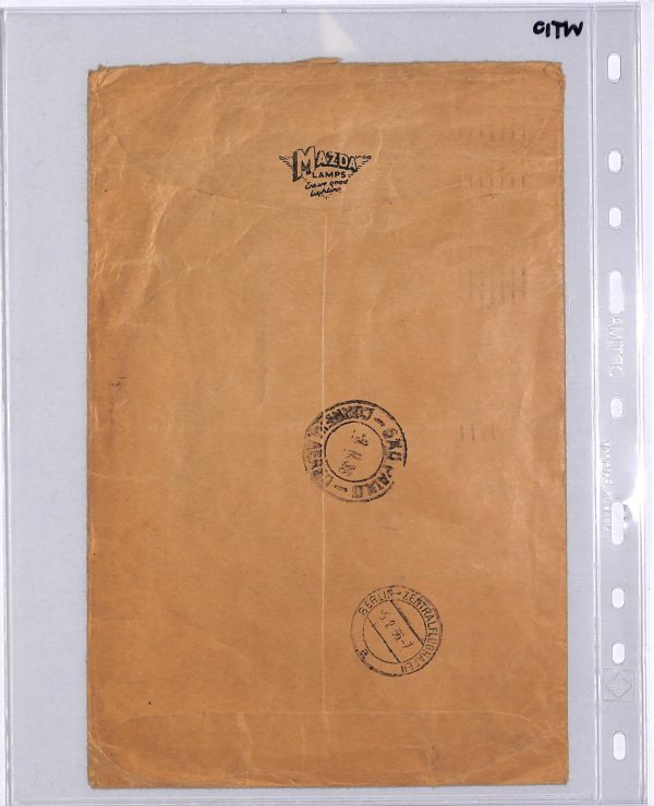 GB KGV SEAHORSE Perfin BLOCK Air Mail 1936 Cover London BRAZIL via Germany WT10 - Image 7