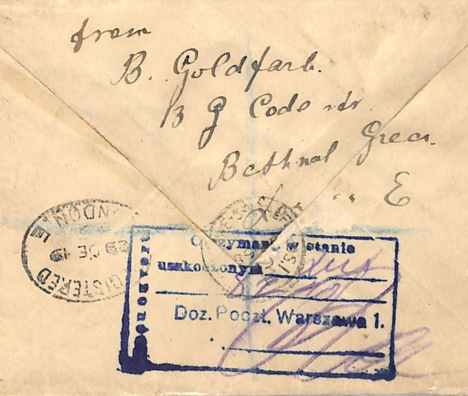 GB KGV SG.361 Cover 1919 POLAND MAIL Leszno Warsaw *DAMAGED* Explanatory WX165 - Image 3
