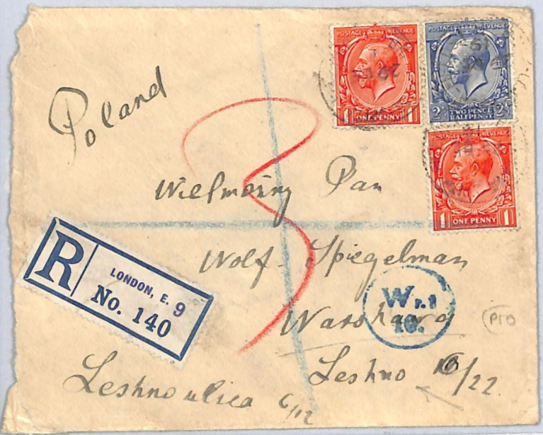 GB KGV SG.361 Cover 1919 POLAND MAIL Leszno Warsaw *DAMAGED* Explanatory WX165 - Image 4