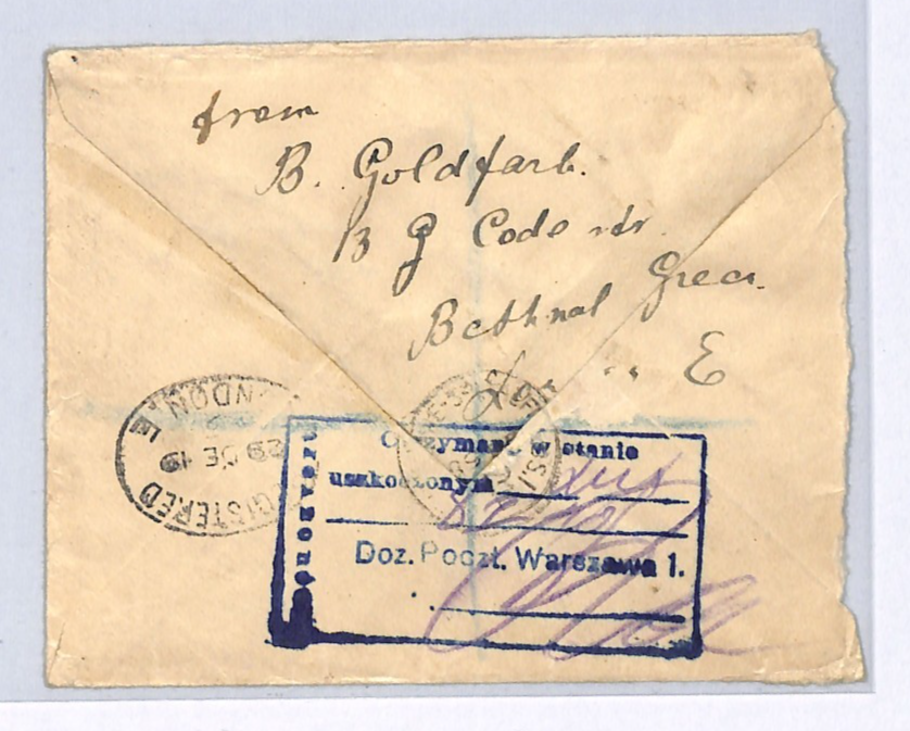 GB KGV SG.361 Cover 1919 POLAND MAIL Leszno Warsaw *DAMAGED* Explanatory WX165 - Image 5