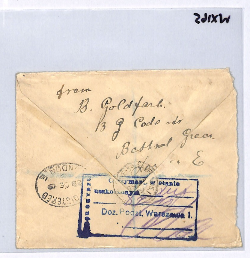 GB KGV SG.361 Cover 1919 POLAND MAIL Leszno Warsaw *DAMAGED* Explanatory WX165 - Image 7