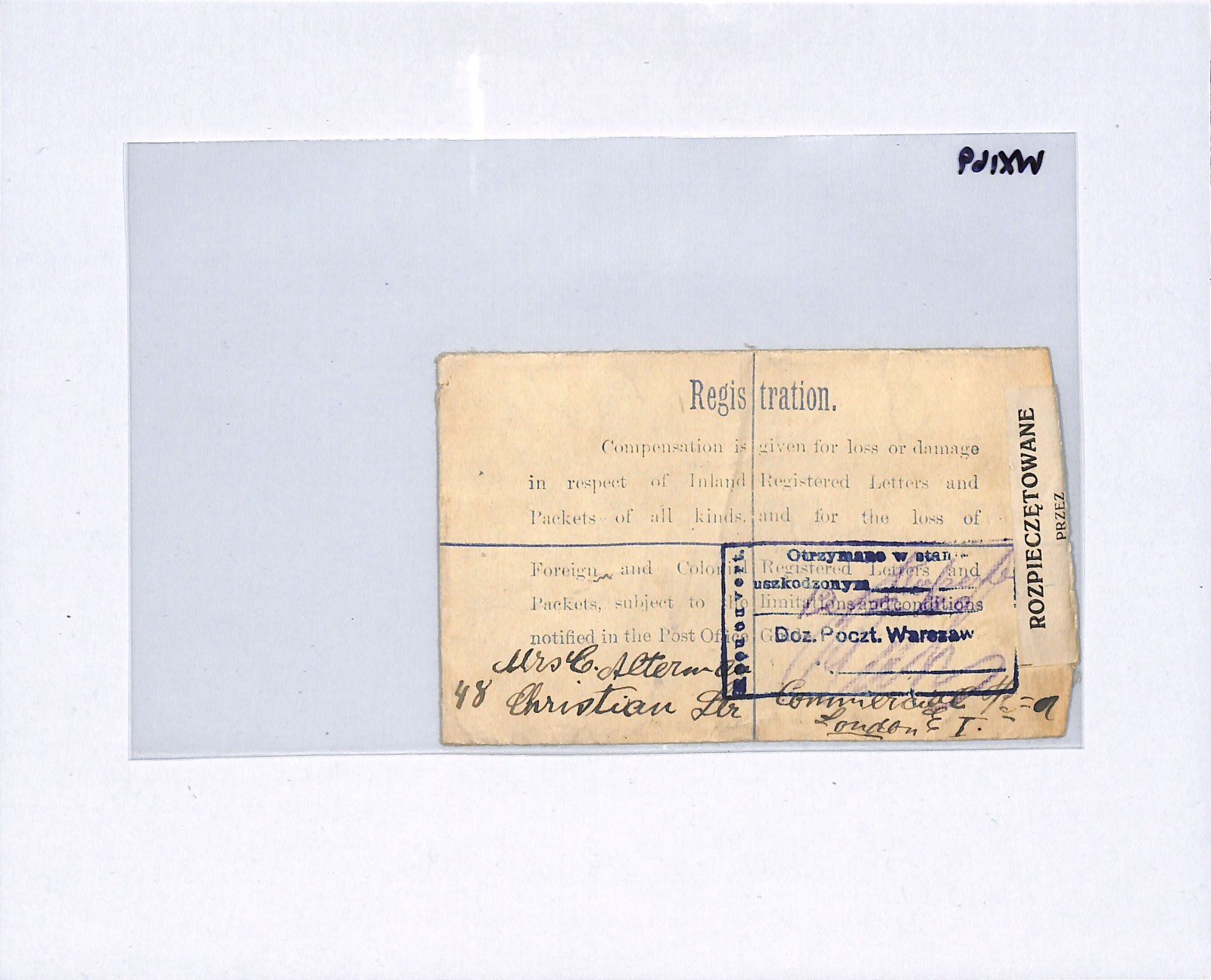GB KGV SG.361 Cover 1919 Reg POLAND MAIL Warsaw *DAMAGED* Explanatory WX169 - Image 11