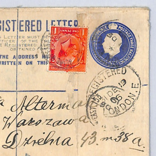 GB KGV SG.361 Cover 1919 Reg POLAND MAIL Warsaw *DAMAGED* Explanatory WX169 - Image 3