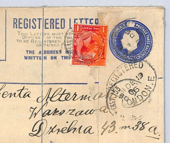 GB KGV SG.361 Cover 1919 Reg POLAND MAIL Warsaw *DAMAGED* Explanatory WX169 - Image 6