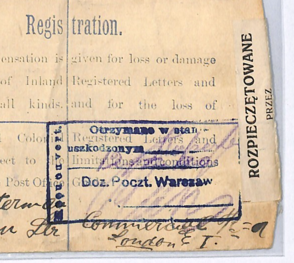 GB KGV SG.361 Cover 1919 Reg POLAND MAIL Warsaw *DAMAGED* Explanatory WX169 - Image 7