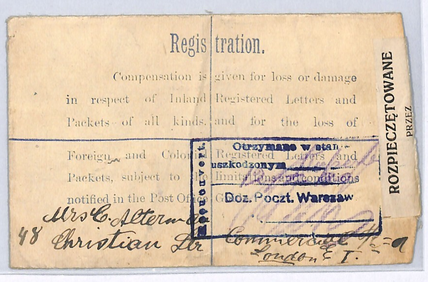 GB KGV SG.361 Cover 1919 Reg POLAND MAIL Warsaw *DAMAGED* Explanatory WX169 - Image 9