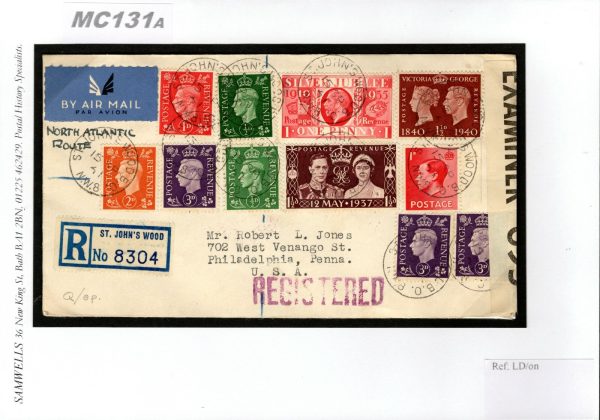 GB KGV SILVER JUBILEE Cover MIXED REIGNS Transatlantic Air WW2 Censor USA MC131a - Image 6