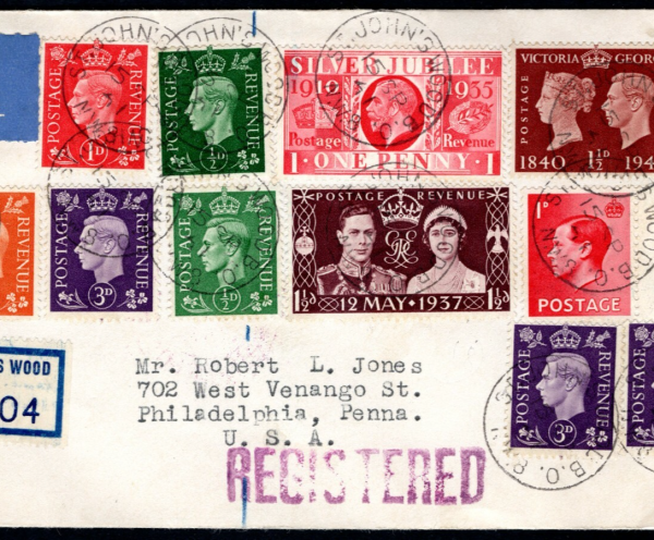 GB KGV SILVER JUBILEE Cover MIXED REIGNS Transatlantic Air WW2 Censor USA MC131a