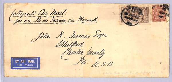 GB KGV Seahorse Cover FIRST CATAPULT MAIL Air 1928 USA Per SS *ILE DE FRANCE*WT7 - Image 3