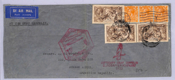 GB KGV Seahorse Cover ZEPPELIN Air Mail ARGENTINA 1936 *5.SÜDAMERIKAFAHRT* WT9 - Image 3