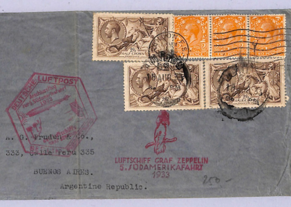 GB KGV Seahorse Cover ZEPPELIN Air Mail ARGENTINA 1936 *5.SÜDAMERIKAFAHRT* WT9