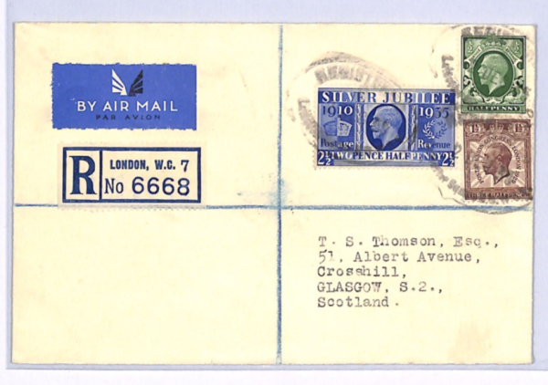 GB KGV Storm *INTERRUPTED AIR MAIL* Cover 1935 SILVER JUBILEE/PUC Glasgow XF204 - Image 3