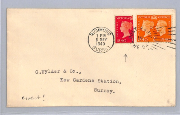 GB KGVI *BISECT* 1940 FDC Surrey Richmond RARE First Day Cover! {samwells}XG166 - Image 3