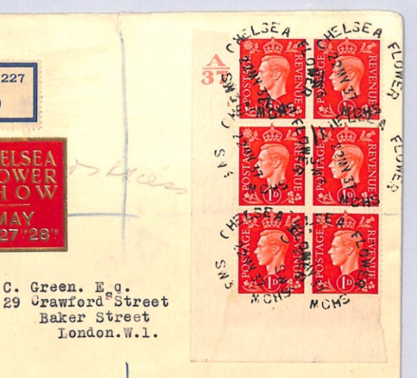 GB KGVI CYLINDER BLOCK A/37 Control Cover *CHELSEA FLOWER SHOW* 1937 Reg'd XG79